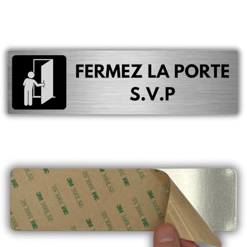 LEIASA | Panneau Adhésif Merci de Fermer la Porte - 5x18 cm - Épaisseur 0,8 mm - Aluminium - Panneau Avis Fermeture de Porte - Signal Maintenir la Porte Fermée - Autocollant 3M - Indicateur Porte