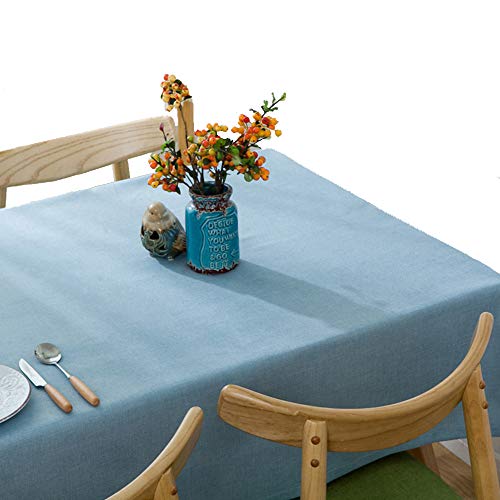 テーブルカバー 無地 北欧 リネン テーブル 布 厚手 耐热 長方形のテーブルシンプル 140*180cm (ブルー)