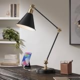 360 Lighting Wray 26 3/4' High Modern Adjustable Desk Lamp with USB Charging Ports A+C Painted Black Brass Metal Cone Shade for Living Room Bedroom House Bedside Nightstand Home Office Reading