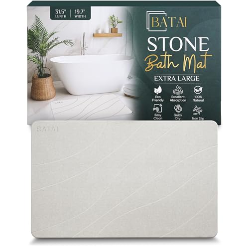Extra Large Stone Bath Mat - (31.5” x 19.7”) - Absorbent Diatomaceous Earth Stone Bath Mat Large
