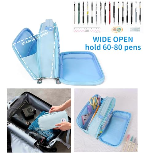 Pencil Case Pen Bag Holder Pouch Large Handle Big Capacity Desk Organizer Storage Marker Box Stationary Makeup Cosmetic Double Zippers for School Office Students Teen