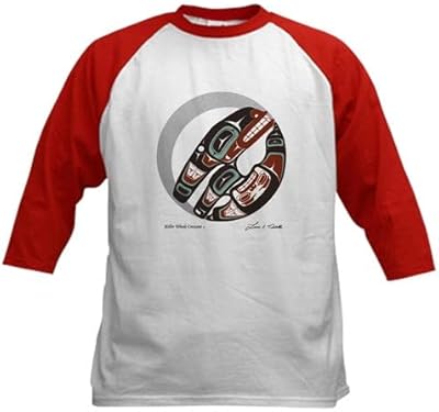 CafePress Killer Whale Crescent Kids Baseball Jersey Kids Cotton Baseball Jersey, 3/4 Raglan Sleeve Shirt Red/White