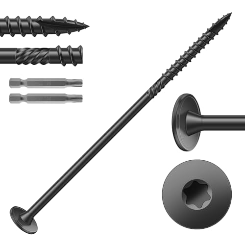Image of #14 x 5 Inch Outdoor Structural Wood Deck Screws (172Pcs /8lb), Carbon Steel, Black, Flat Head, Rust Resistant Epoxy Coated, T30 Star Bit