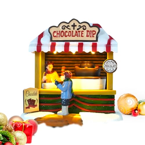 Avilia Loja de Natal de chocolate animada e com luzes LED, cidade de Natal, ideal para decorar a casa durante o período natalício, fabricada com materiais resistentes, 14 x 14,5 x 10 cm