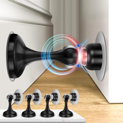 Opiniones de Topes de puerta los preferidos por los clientes. 42 Tope de Puerta Magnético 4 Piezas, Door Stopper, Imanes para Puertas, Aleación de Zinc Tope para Puerta con Cinta Adhesiva de Doble Cara 3M(Plata) (Negro-4PCS)