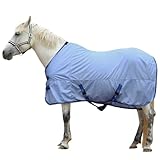Gallopoff Horse Fly Sheet, Standard Neck Comfy Mesh Fly Sheet for Horses, Equine Summer Sheets UV-Protective Lightblue 75