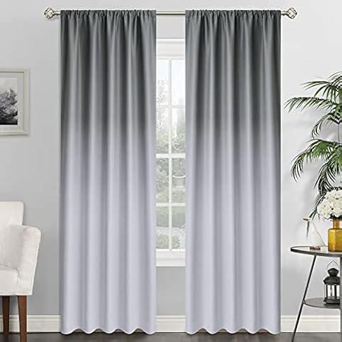 SimpleHome Rod Pocket Ombre Room Darkening Curtains for Living Room, Light Blocking Gradient Grey and Greyish White Thermal Insulated Window Curtains /Drapes for Bedroom, 2 Panels, 52x96 inches Length Cover