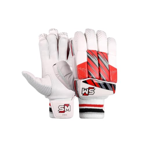 Image of SM Strike Batting Gloves Men's Size | Cricket Gloves | Calf Skin Leather Palm | Fibre Mould Infused Protection | Pre-Bent Hinged Fingers | Moisture-Wicking Comfort | Club Cricket | Size Men's