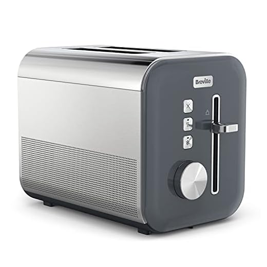 Tostadora de 2 rebanadas de brillo intenso Breville con elevación superior y ranuras anchas| Acero inoxidable gris [VTT949X]