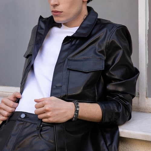 TempBeau Christian Black Leather Bracelet for Men - Double-Row Braided Leather Faith Cross Bracelets for Men Jewelry Gift Religious Baptism Easter Gifts for Young Men Teenage,Adjustable Wristband3