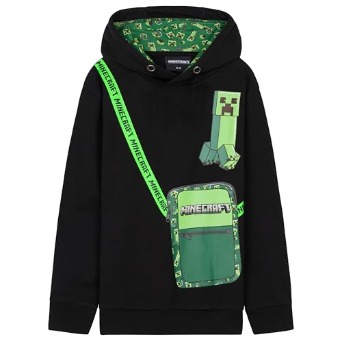 Minecraft Sudaderas con Capucha para Niños, Sudadera Niño Gamer Suave y Cómoda, Tallas 7-14 Años - Regalos para Niño (Negro/Verde, 9-10 años)