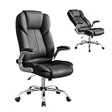 Artiss Ergonomic Office Chair with Flip-up Arms, Leather Computer Chair Executive High Back 135° Reclining Comfy Desk Chair, Swivel Rolling Chair for Home Office, Black