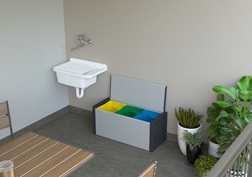 Adventa: Baúl para recogida diferenciada de resina de PVC y PP, fácil de montar, resistente, apto para ambientes interiores y exteriores, 85 x 34 x 38 cm, gris - imagen 5