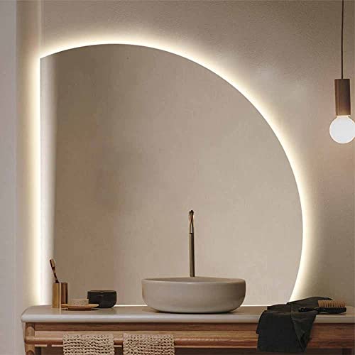 SXSaelciun Espejo de tocador antivaho 91 cm, Espejo de tocador LED Regulable de 81 cm, Espejo de Pared de Media Luna de 101 cm y Espejo Decorativo retroiluminado de 71 cm para h