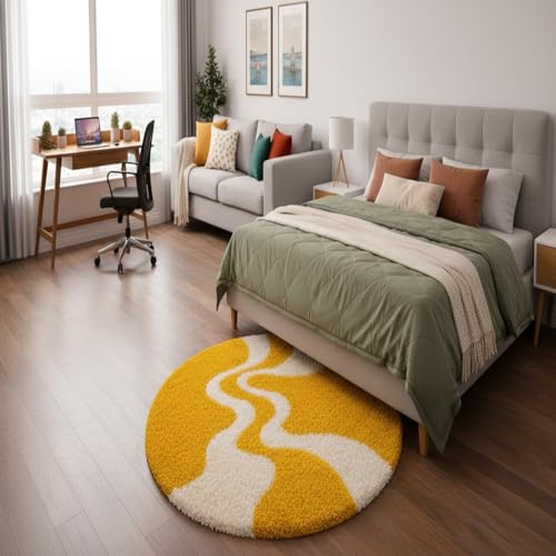 Image of Vintage Threads (Yellow 3D 4x4 Ft Shaggy Carpet for Living Room & Bedroom | Ultra Soft Plush Long Pile Rug | Thick Fluffy 3D Modern Floor Carpet | Cozy Luxury Home Decor Rug
