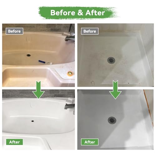 styleonme Waterbased Tile Paint White, 50-60sq.ft, Bathtub Washbasin Toilet Ceramic Tile and Kitchen Countertop Refinishing, Odorless and Non-Toxic Heavy Glaze Epoxy Resin Coating (With tools)