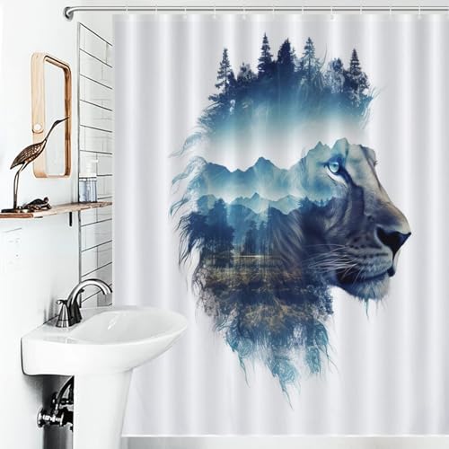 Rideau de douche lavable en machine lion tissu polyester imperméable - 6