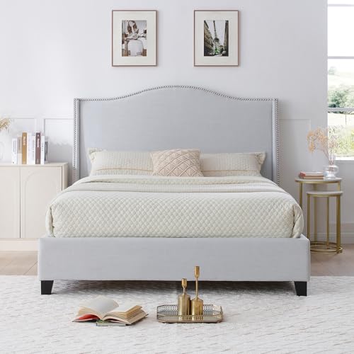 Woodpeckers Furniture And Mattress Hampton Linen Upholstered Platform Bed (Light