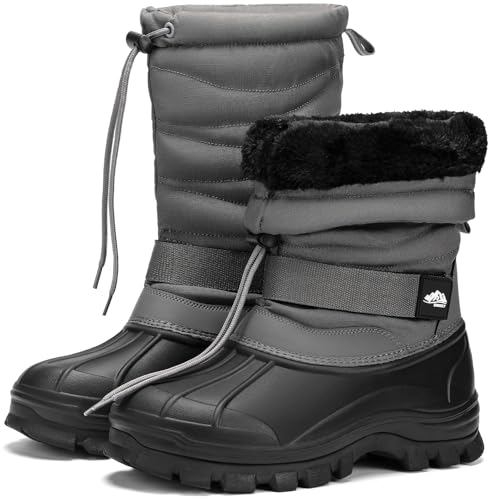 Kricely Wasserdichte Winterstiefel Herren Damen Warm Gefütterte Schneestiefel Rutschfest Winterschuhe(grau 43)