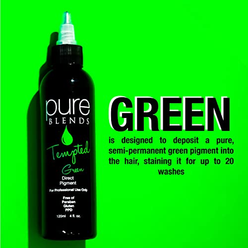 Pure Blends Tempted Green Semi Permanent Direct Hair Dye Pigment | Stain With Vivid Tones | For Color Treated Hair | Keratin Infused & Cruelty Free | Sulfate, Sodium Chloride, Ppd & Paraben Free #TOP1