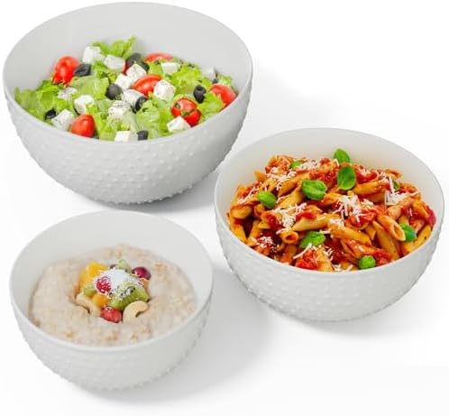 Gibson Elite 3-Piece Stoneware Mixing Bowl Set, 6.8", 8", 9.8" - Modern Stoneware Dishware, Dishwasher Safe & Microwave Safe - Space-Saving & Stackable Bowl Set for Cooking, Baking, Serving (White) - Thumbnail 2