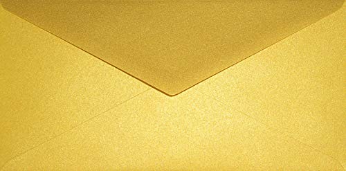 Netuno 25 sobres largos dorados nacarados DIN DL 110x220mm 120g Aster Metallic Cherish solapa engomada puntiaguda sin ventana metalizados americanos para invitaciones tarjetas boda facturas folleto