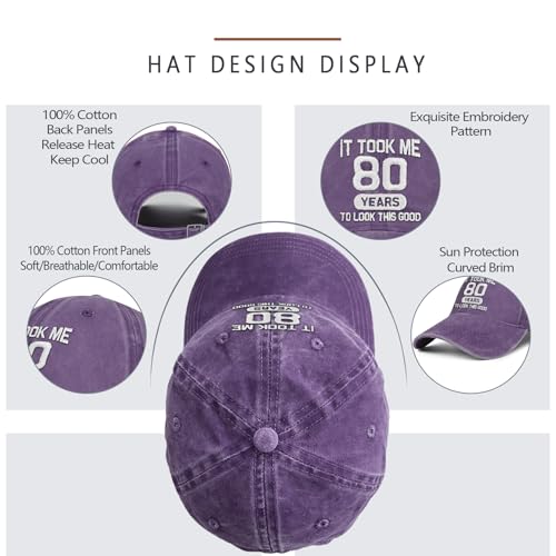 Image of 80th Birthday Gifts 80 Year Old Gifts Ideas for Men Women It Took Me 80 Years to Look This Good Hat Washed Cotton Hat