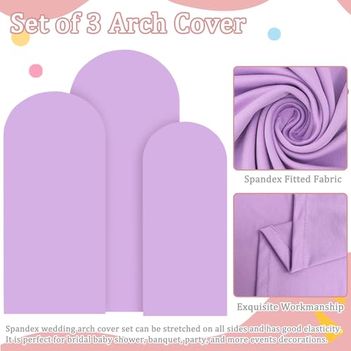 Image of FOTSHARER 7.2FT 6.6FT 6FT Lavender Arch Cover Set of 3 Wedding Arch Cover Fabric Spandex Arches Backdrop Cover for Metal Arches Frame Arch Covers Stretchy Backdrop for Wedding Baby Shower Decoration