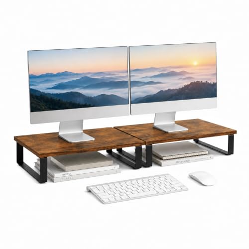 Image of XINYAO 2 Pack Monitor Riser for Desk, Wood and Steel, 16*12*3 inch, Brown
