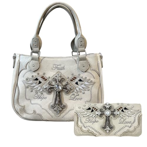 Faith Love Hope Purse and Wallet Set - Angel Wings Cross Bag for Women