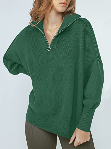 Image of ANRABESS Womens Oversized Quarter Zip Pullover Sweaters | Fall Fashion Outfits, Long Sleeve Slit Side, Baggy Loose Fit, 1 /4 Zip Lapel Collared, Ribbed Knit Soft Warm Winter Clothing