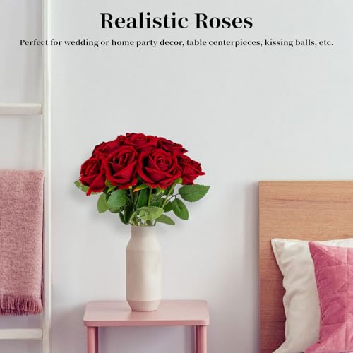 10 PCS Artificial Roses with Stems 10cm Long Fake Roses Silk Flowers Realistic Foam Flowers for Home Wedding Decorations (Brilliant Red) image 7