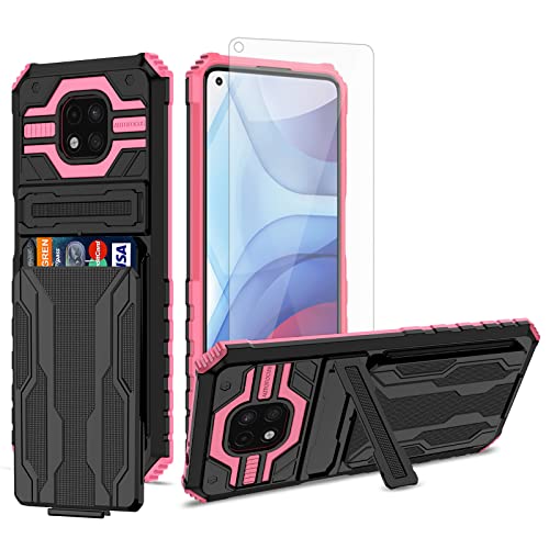 Coque Moto G Power 2021 rose anti-rayure avec vitre en verre et fente portefeuille