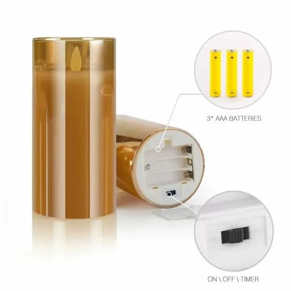 FYCAN Moving Flameless LED Glass Pillar Candle 3xAAA Battery Powered Flickering Effect Real Wax with Faux Wick Moving Flame Single Steady Candle Light, Remote Controller