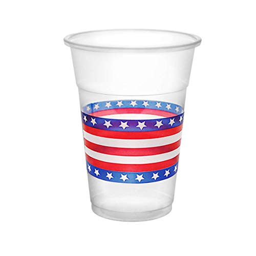 Party Essentials 20Count Soft Plastic 16 oz Printed Party Cups Stars Stripes Clear