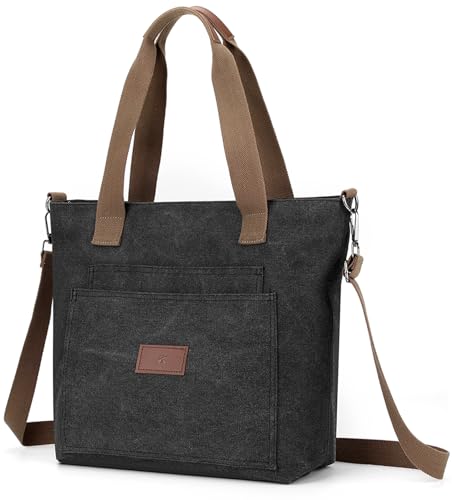 Bolso tote de lona para mujer con cierre y correa miniatura 1
