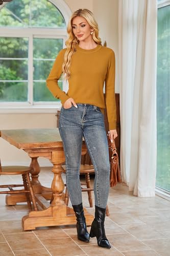 Image of Arach&Cloz Women's Wool Blend Classic Crew Neck Casual Fall Sweaters