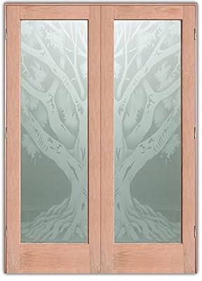 Frosted Glass Interior Door - Oak Tree II - 2D Frosted - Trees - 28" x 80" - Pull Open - Cherry