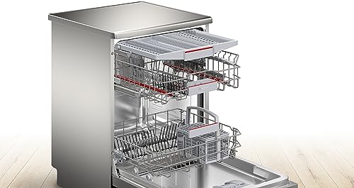 Bosch Series 4 Free-Standing Dishwasher 60 cm,EcoSilence Drive, Home Connect Via Wlan for Remote Monitoring and Control, 14 place settings, Silver Inox, SMS4HMI65M 1 Year Manufacturer Warranty