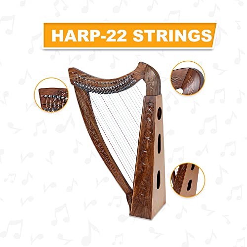 Tall Celtic Irish Rose Harp 22 Strings Solid Wood With Hand Engraved Styles #TOP1