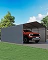 Heavy Duty Metal Carport, 12x20FT Outdoor Carport Canopy with Galvanized Steel Roof and Reinforced Base, Metal Side Panels, Sidewalls, Garage Shelter Shade for Cars, Trucks, Boats, Gray