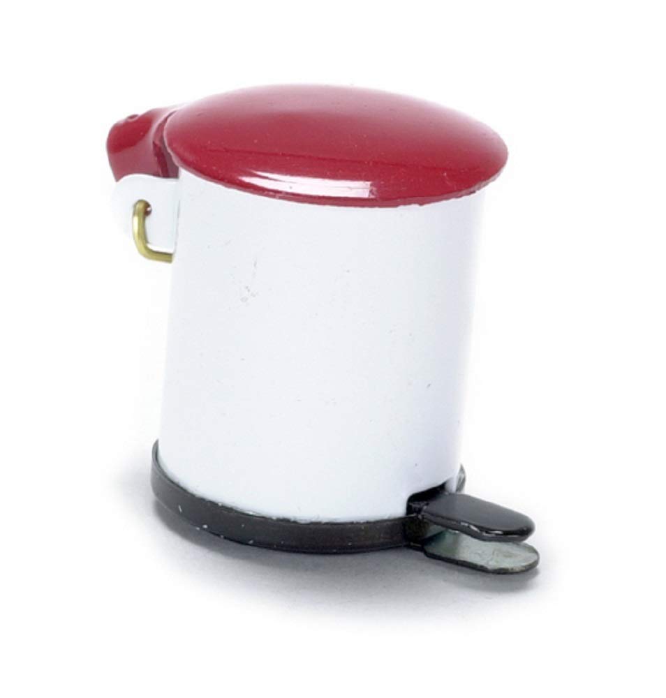 Melody Jane Dolls House Miniature Kitchen Accessory Red & White Pedal Bin 057