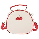 JECOMPRIS Bolso Bandolera de Pu para Mujer Adolescente, Bolso Cruzado Decoración de Cerezas, Tamaño Mediano, Color Beige y Rojo, Estilo Verano para Uso Diario y Escolar