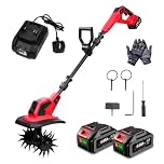Cordless Tiller Rotavator Electric Garden Cultivator - 59IN Brushless Lightweight Soil Tiller, 17cm(6.3IN) Width, 24cm(9IN) Depth, Handle Adjustable, with 2*4.0AH Batteries, for Soil Tiller Rototiller