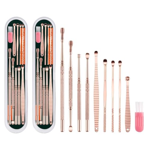 XFSRG 10 Pièces Cure Oreille Curette Cérumen Curette Auriculaire Kit de Nettoyage des Oreilles à Double Tête Nettoyeur D Oreilles Outil D Élimination du Cérumen Accessoires de Soin