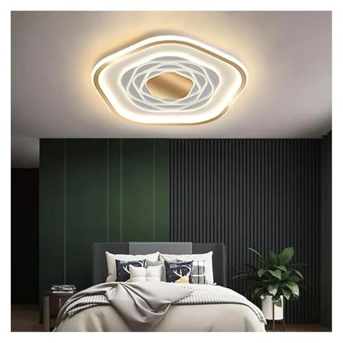 Plafonnier LED pentagonal moderne dimmable suspension or pour salon