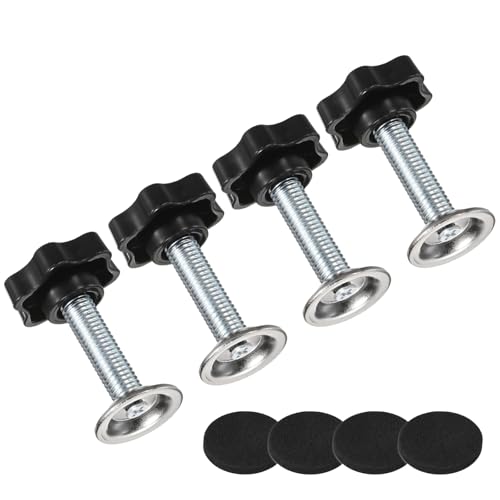 M METERXITY 4-Pack Star Handle Hand Screws, M10x35mm Carbon Steel Thread Star Clamping Knobs with Screws, Pressure Plate and Rubber Pad for Woodworking/Mechanical Equipment [Black]