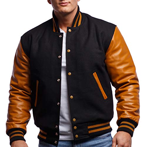 Image of Varsity Base Letterman Jacket (16 Color Options) S to 5XL (Wool, Leather Sleeves)