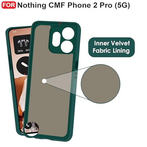 Image of CEDO Back Cover for Nothing CMF Phone 2 Pro (5G) | Camera Bump Protection & Inner Velvet Fabric Lining | Ultra Slim Matte Soft Rubberised Case Cover (Green)