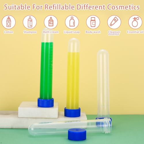 22 szt. Probówek 10ML z Niebieską Nakrętką, Plastikowe Probówki Wirówkowe, Przezroczyste Probówki Reakcyjne, Pojemniki na Próbki z Podziałką do Eksperymentów Laboratoryjnych